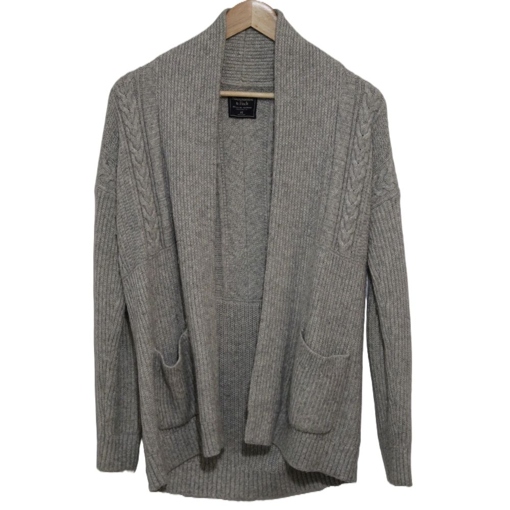 Womens Abercrombie & Fitch Gray Knit Cotton Open Front Cardigan Sweater Size XS